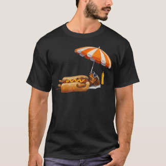 Camiseta Cachorro-Quente na Praia Dachshund Verão Salsicha