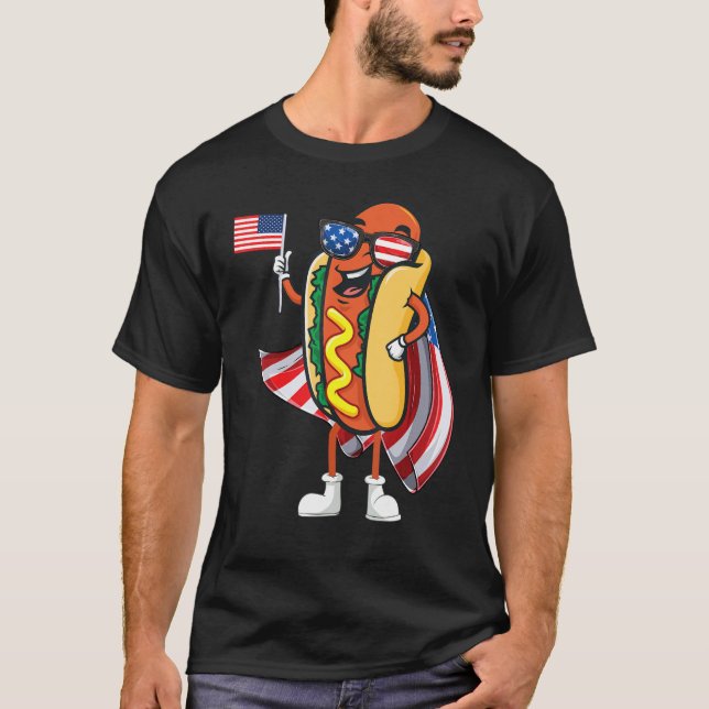 Camiseta Cachorro Quente Óculos Solares Bandeira Americana  (Frente)