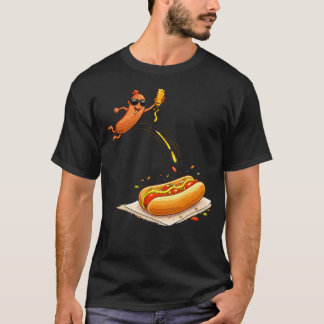 Camiseta Cachorro Quente Pulando Para Dentro De Um Pão Dese
