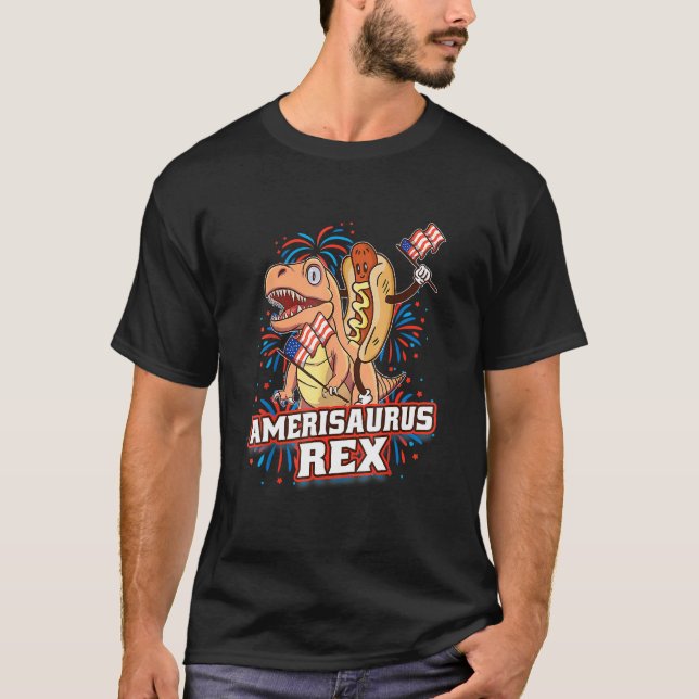 Camiseta Cachorro Quente T Rex Dinossauro 4 de Julho Ameris (Frente)