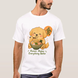 Camiseta Cachorro Ramen Fofo – Kawaii Cachorro Comendo Rame