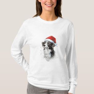 Camiseta Cachorro Reproduzido em Santa Chapéu com Flocos de