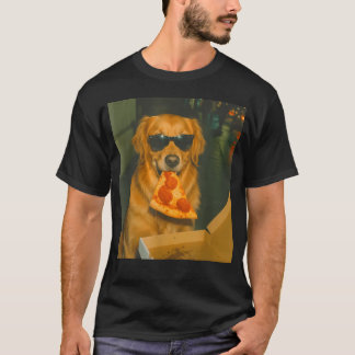 Camiseta Cachorro Retriever Dourado Engraçado Comendo Pizza