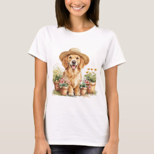 Camiseta Cachorro Retriever Dourado Jardineiro Vasos de Flo