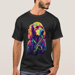 Camiseta Cachorro Retriever Dourado Músico de Jazz Saxofone