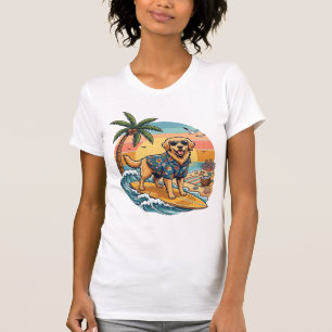 Camiseta Cachorro Retriever Dourado Surfando Prancha de Sur