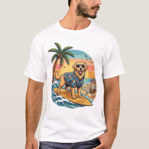 Camiseta Cachorro Retriever Dourado Surfando Prancha de Sur
