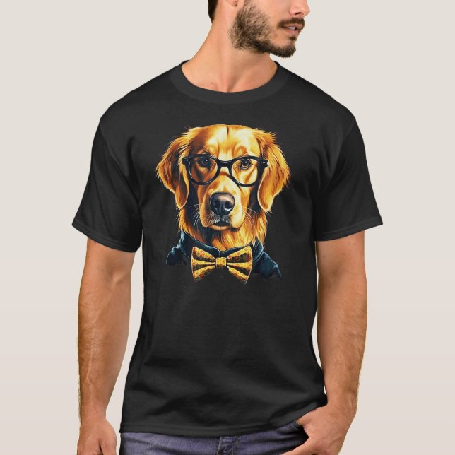 Camiseta Cachorro Retriever Dourado Usando Óculos (Frente)