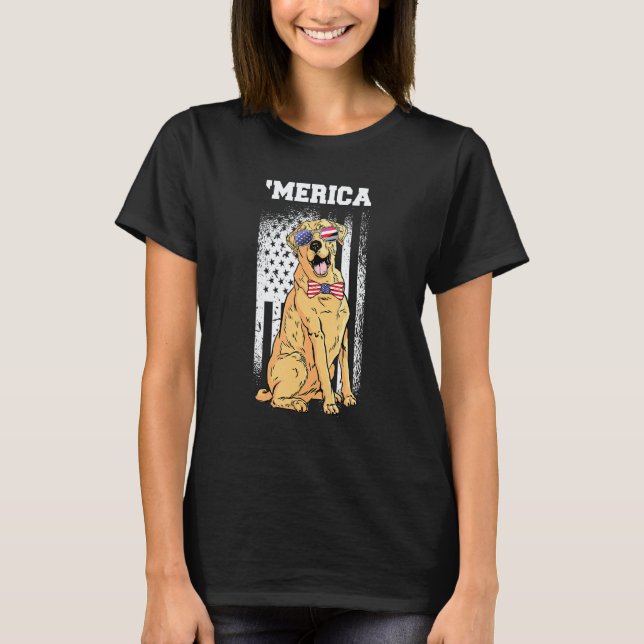 Camiseta Cachorro Retriever Feliz 4 De Julho Bandeira Ameri (Frente)