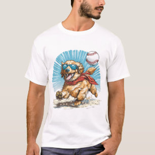 Camiseta Cachorro Retriever ouro Jogando Baseball