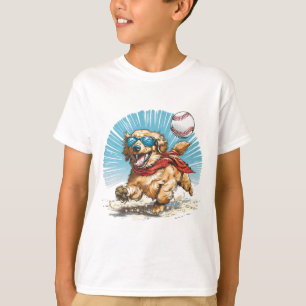 Camiseta Cachorro Retriever ouro Jogando Baseball