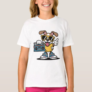 Camiseta Cachorro Retro Hip Hop: Cachorrinho Cartoon Legal