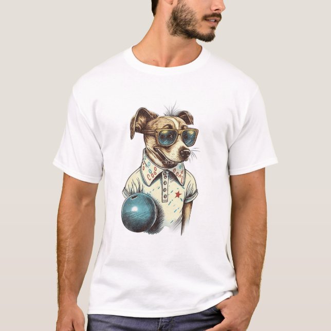 Camiseta Cachorro Retro Jogando Boliche (Frente)