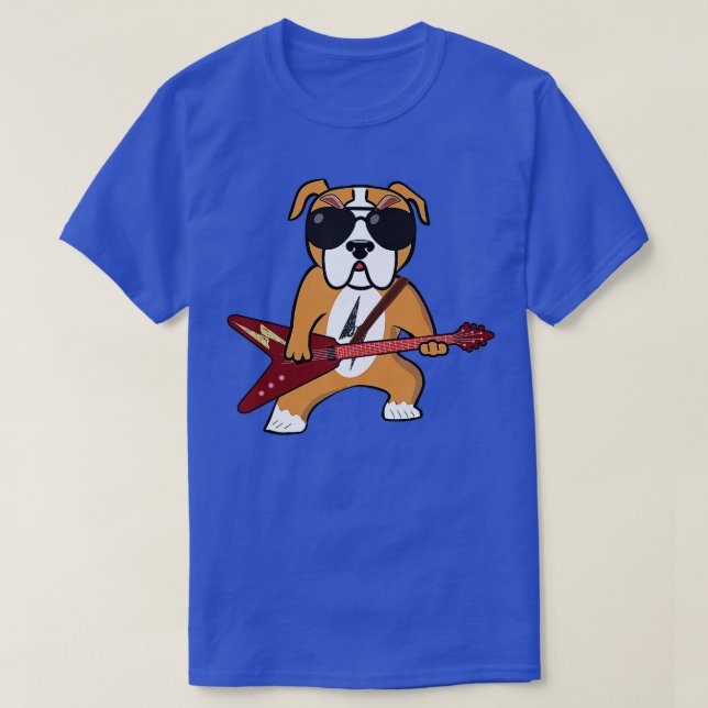 Camiseta Cachorro Rochedo Engraçado Tocando Guitarra (Frente do Design)