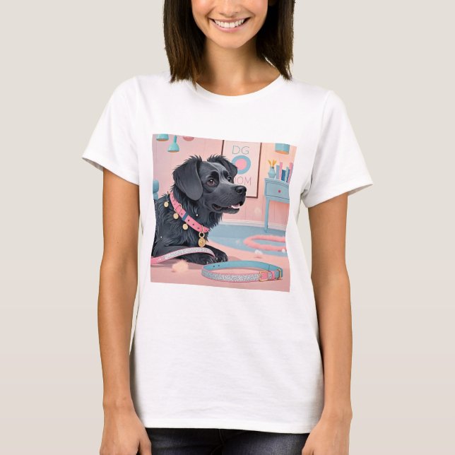 Camiseta Cachorro rosa, azul, blusa, mãe (Frente)