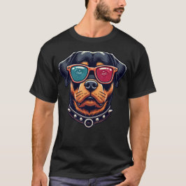 Camiseta Cachorro Rottweiler Com Óculos Estilo Pop