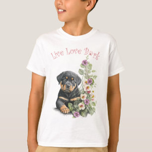 Camiseta Cachorro Rottweiler Floral Fofo