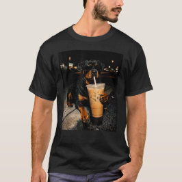 Camiseta Cachorro Rottweiler Legal Bebendo Café Gelado