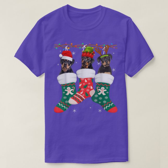 Camiseta Cachorro Rottweiler Meias de Natal Engraçadas Xmas (Frente do Design)