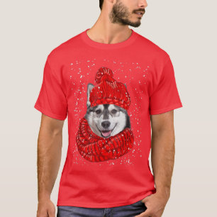 Camiseta Cachorro Rouco Bonito Xmas Hat Scarf Feliz Neve de