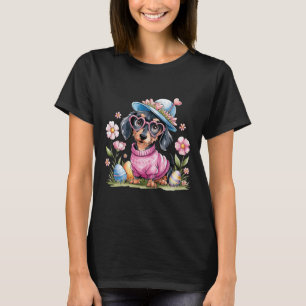 Camiseta Cachorro Salsicha Dachshund Fofo Ovos Florais Dia