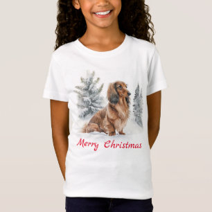 Camiseta Cachorro Salsicha Dachshund Natal Bonito de Cabelo