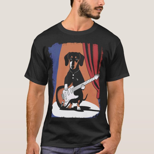 Camiseta Cachorro Salsicha Dachshund Tocando Violão (Frente)