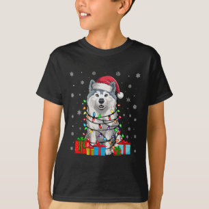 Camiseta Cachorro Samoado Ugly Xmas Luz Santa Hat Cachorro 