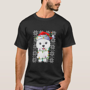 Camiseta Cachorro Samoed Natal Luz Papai Noel Cão Feio Xm