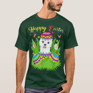 Camiseta Cachorro Samojado Páscoa Floral Ovo Engraçado Samo