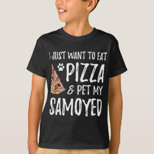 Camiseta Cachorro Samoyed Pizza Pizza Engraçado Cachorro Mã