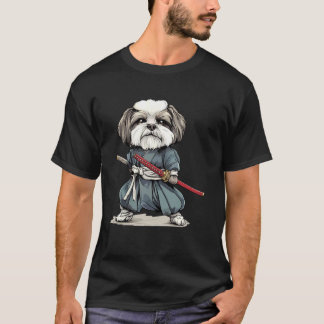 Camiseta Cachorro Samurai Japonês Ukiyo e Estilo Lhasa Apso