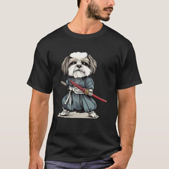 Camiseta Cachorro Samurai Japonês Ukiyo e Estilo Lhasa Apso (Frente)