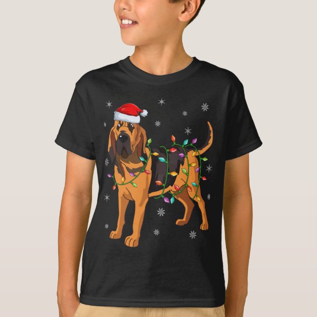Camiseta Cachorro Sanguíneo Xmas Lighting Santa Hat Bloodou (Frente)