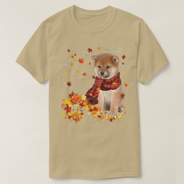 Camiseta Cachorro ScarfShiba Inu Cachorro Folhas de outono (Frente do Design)