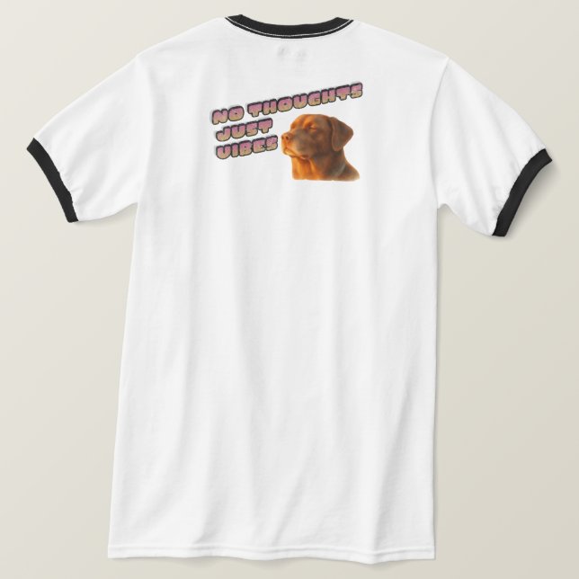 Camiseta Cachorro Sem Pensamentos Só Vibrações (Verso do Design)