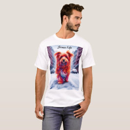 Camiseta Cachorro sem-teto em neve fria e noite urbana