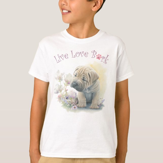 Camiseta Cachorro Shar-pei Fofo Floral (Frente)