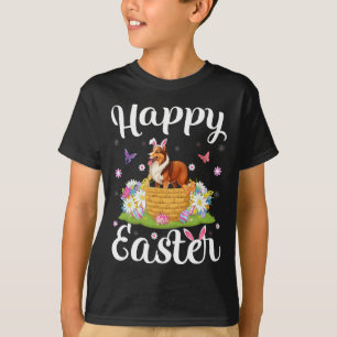 Camiseta Cachorro Sheltie Feliz Páscoa Caça ao Ovo Orelha d