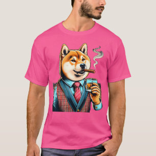 Camiseta Cachorro Shiba Inu Charuto E Uísque