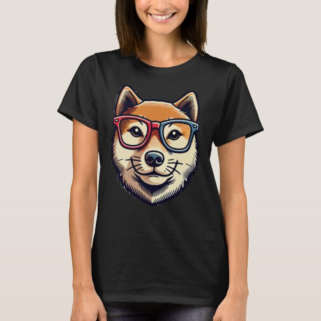 Camiseta Cachorro Shiba Inu Com Óculos Estilo Pop (Frente)