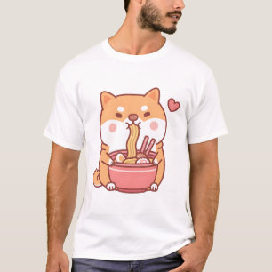 Camiseta Cachorro Shiba Inu Cute ama Comer Ramen Japonês No
