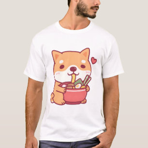 Camiseta Cachorro Shiba Inu Cute ama Comer Ramen Japonês No