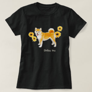 Camiseta Cachorro Shiba Inu e Girassóis