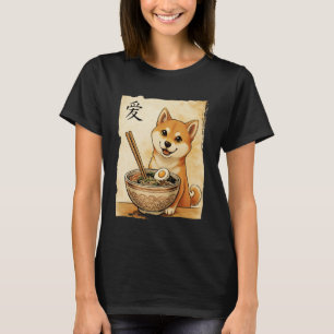 Camiseta Cachorro Shiba Inu Engraçado Comendo Ramen Japonês