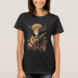 Camiseta Cachorro Shiba Inu Jogando Cottagecore Do Violão