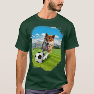 Camiseta Cachorro Shiba Inu Jogando Futebol