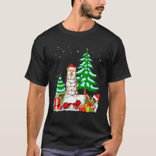 Camiseta Cachorro Shiba Vestindo Luzes de Árvore de Chapé