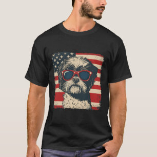 Camiseta Cachorro Shih Tzu Bandeira Dos EUA Patriótico Quat