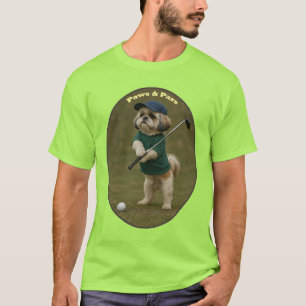 Camiseta Cachorro Shih Tzu em Pé e Segurando um Taco de Gol